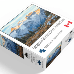 Puzzle Box for the "Gorgeous Glaciers" puzzle featuring the Commander Glacier as seen from Jumbo Pass.